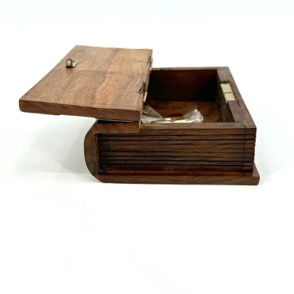 VTG 1970s House Of Lloyd Book-Shaped Brass & Wood Faux-Book Trinket Lock Box